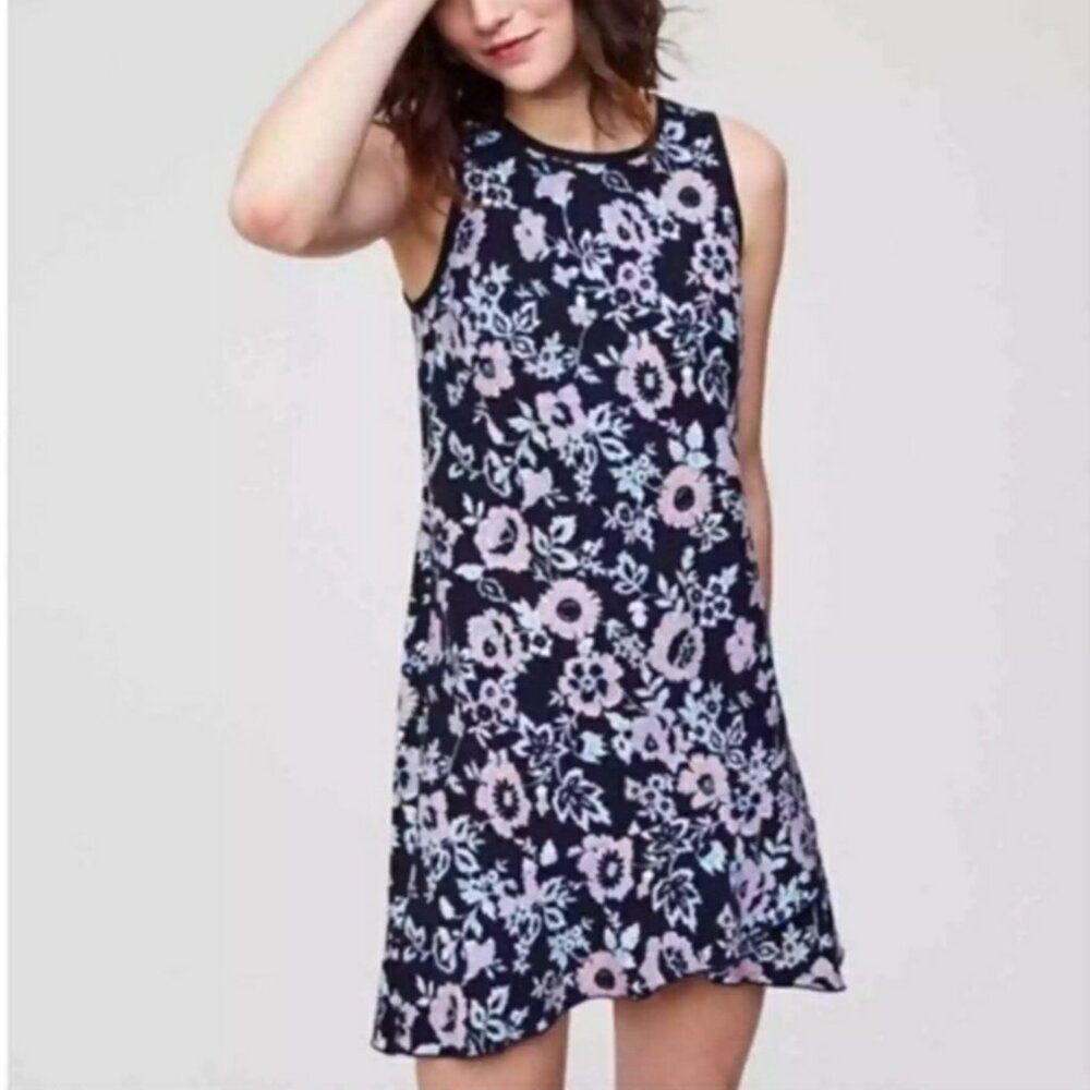 LOFT Sleeveless Dress NWOT Size 6 Multi-Color Floral Back Zip Flounce Ruffle Hem